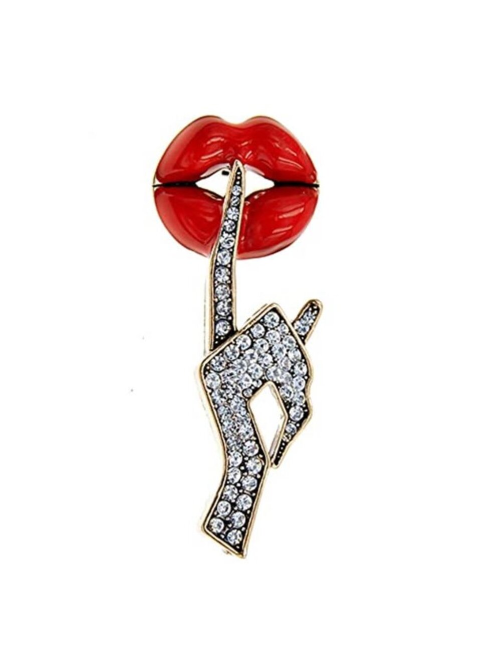 Sexy Red Lips Brooch Rhinestone Quiet Gestures Statement Brooches Lapel Pins
